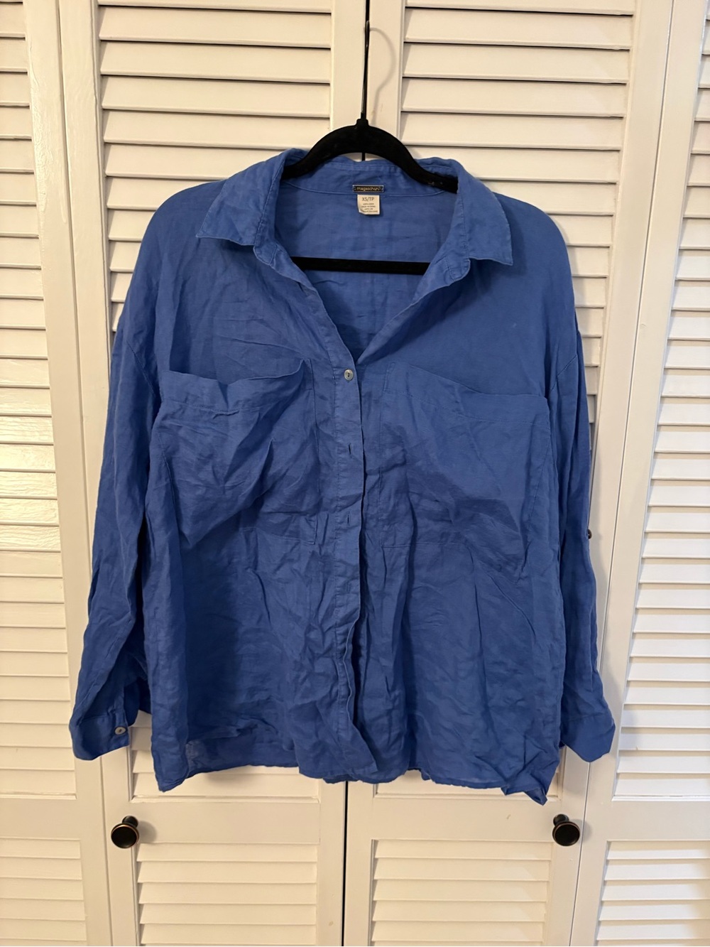 Magaschoni 100% Linen Blue Utility Button-Up — XS